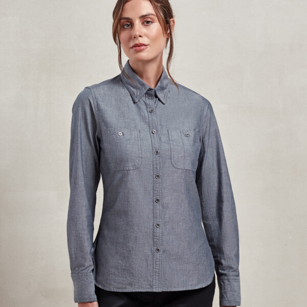 Premier Ladies Organic Fairtrade Long Sleeve Chambray Shirt Thumbnail